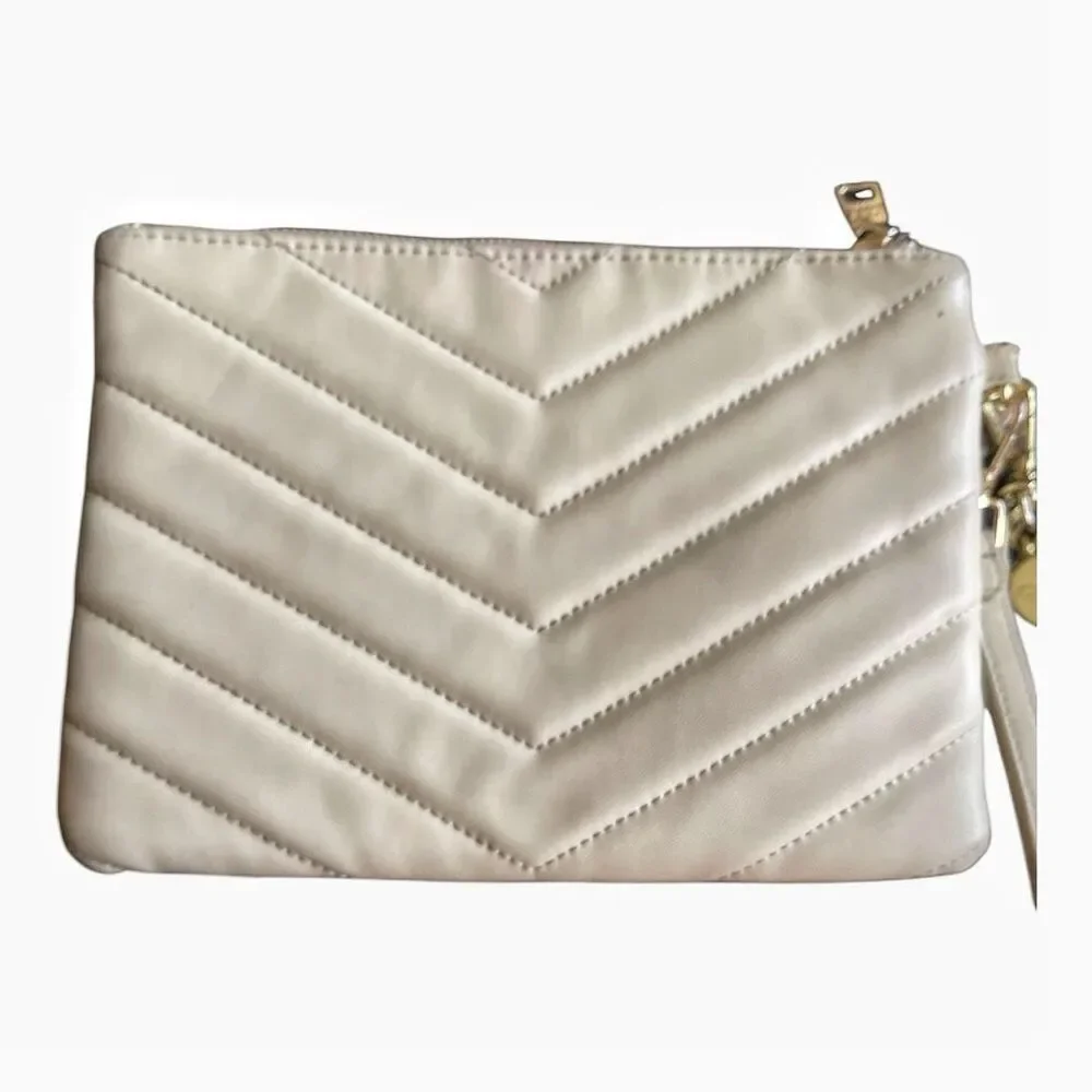 Steve Madden Cream Quilted Chevron Wristlet Bag